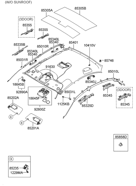 2005 Hyundai Accent New Body Style Sunvisor & Head Lining Diagram 1