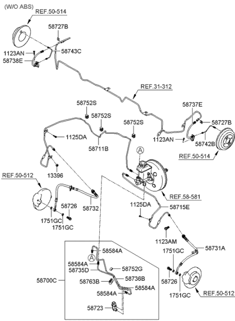2005 Hyundai Accent New Body Style Brake Fluid Line Diagram 1