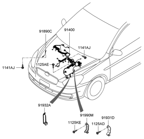 2005 Hyundai Accent Wiring Assembly-Engine Control Module Diagram for 91400-1E460