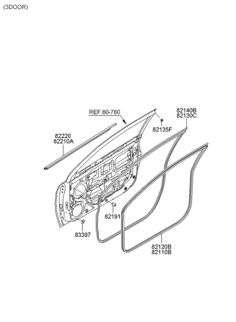 2005 Hyundai Accent New Body Style Front Door Moulding Diagram 2