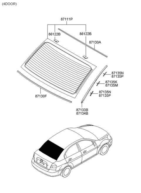 2006 Hyundai Accent Rear Window Glass & Moulding Diagram 1