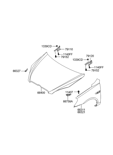 2005 Hyundai Accent New Body Style Fender & Hood Panel Diagram