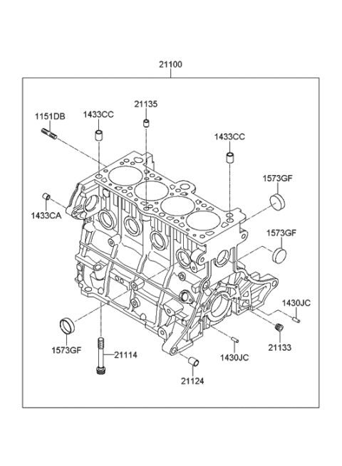 2005 Hyundai Accent New Body Style Cylinder Block & Oil Pan Diagram 1