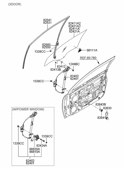 2005 Hyundai Accent New Body Style Front Door Window Regulator & Glass Diagram 2