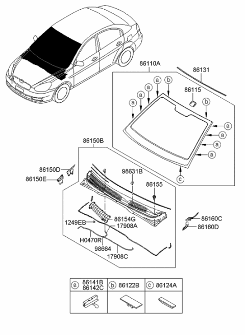 2005 Hyundai Accent Under Cover-Cowl Top Cover Diagram for 86154-1E000