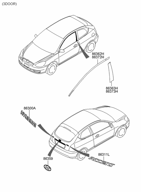 2006 Hyundai Accent New Body Style (Produced Before SEP.03.2006) Emblem Diagram 2