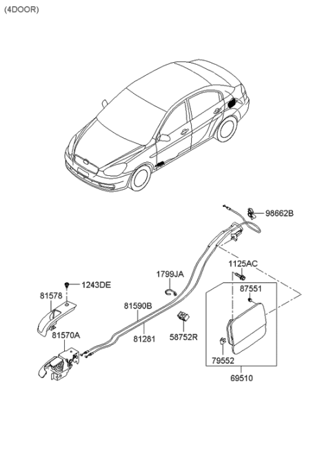 2006 Hyundai Accent Cover-Fuel Filler Door Handle Diagram for 81578-1G000-FZ