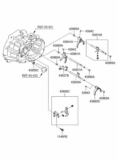 2006 Hyundai Accent Rail Sub Assembly-Shift(1&2) Diagram for 43810-23020