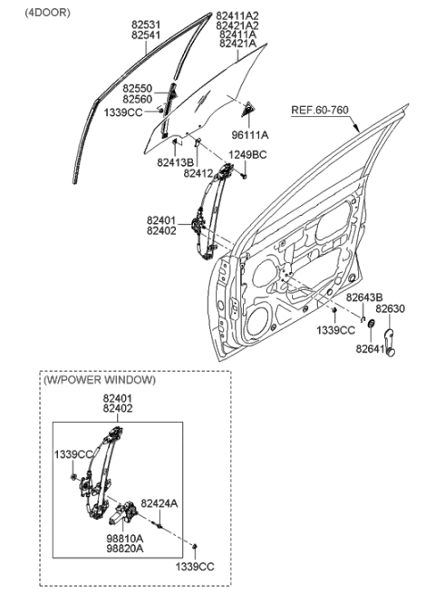 2005 Hyundai Accent Run-Front Door Window Glass RH Diagram for 82540-1E200