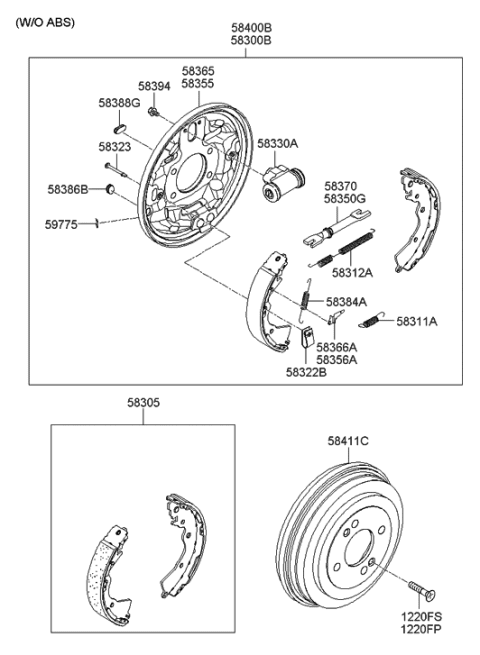 2006 Hyundai Accent Spring-Shoe Return,Lower Diagram for 58312-1G000