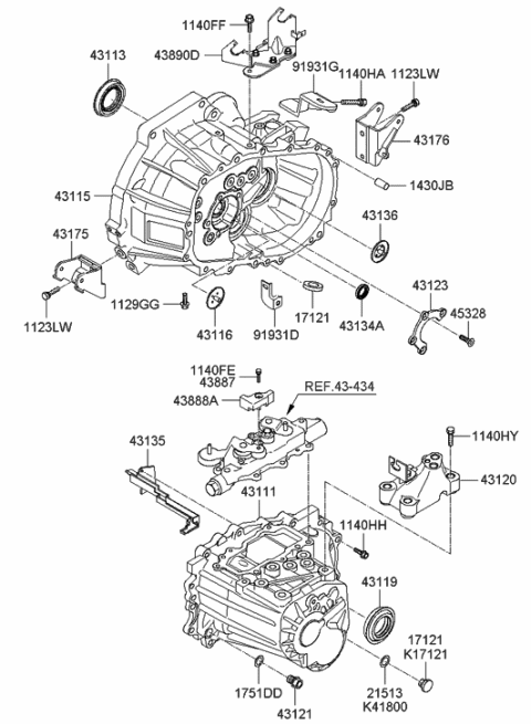 2005 Hyundai Accent New Body Style Transaxle Case (MTA) Diagram