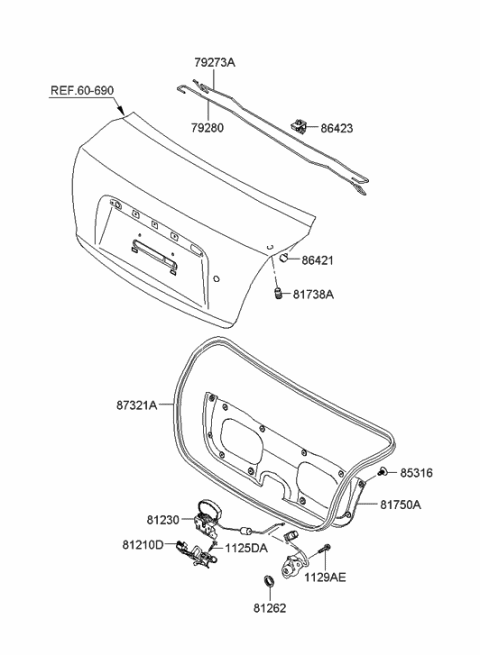 2005 Hyundai Accent New Body Style Trunk Lid Trim Diagram