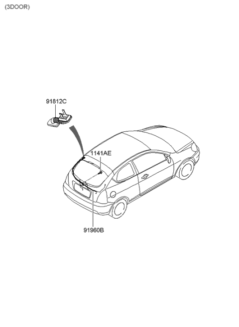 2005 Hyundai Accent Wiring Assembly-Tail Gate Diagram for 91680-1E000