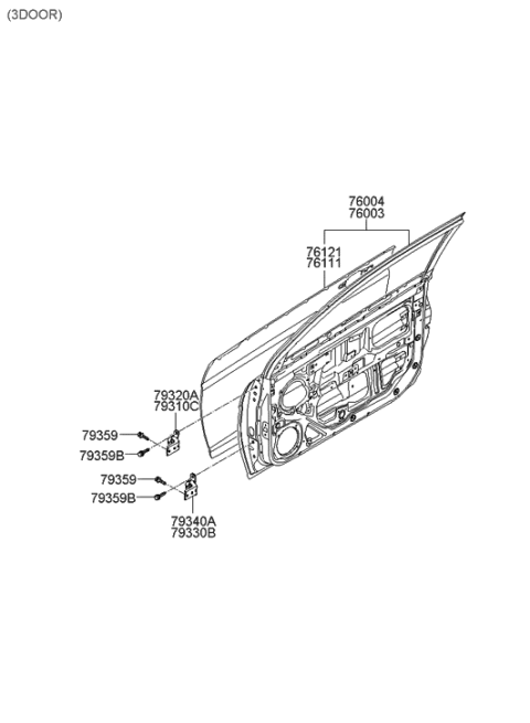 2006 Hyundai Accent Hinge Assembly-Front Door Upper,RH Diagram for 79320-1E200