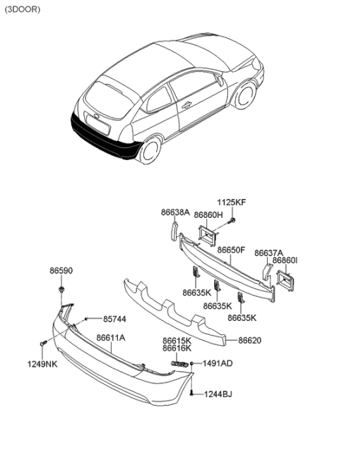 2005 Hyundai Accent New Body Style Rear Bumper Diagram 2