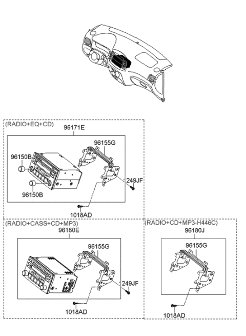 2006 Hyundai Accent Radio AM/FM/CD Accent 3DR-Wk B Diagram for 00201-Q7000-WKFLT