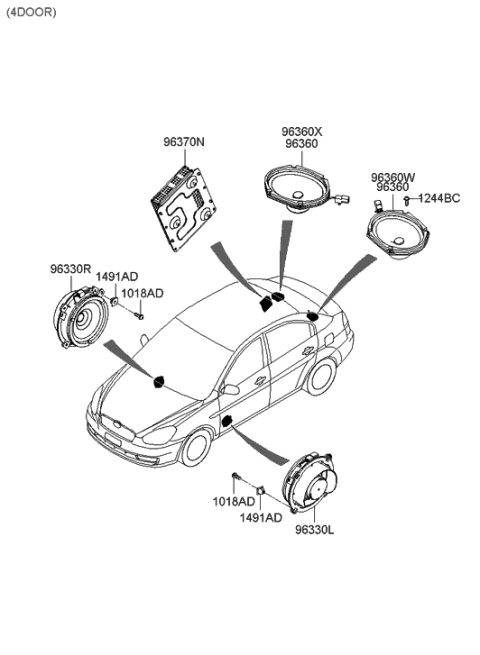 2006 Hyundai Accent New Body Style (Produced Before SEP.03.2006) Speaker Diagram 1