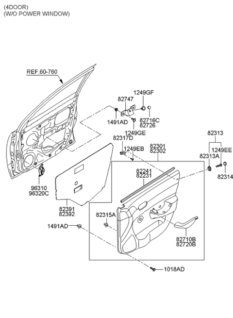 2005 Hyundai Accent New Body Style Front Door Trim Diagram 2
