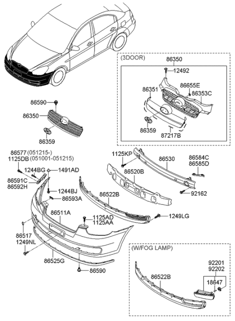 2005 Hyundai Accent Cover-Radiator Grille Upper Diagram for 86366-1E010