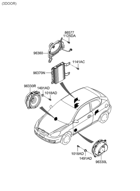 2006 Hyundai Accent Rear Package Tray Speaker Assembly Diagram for 96360-1E000