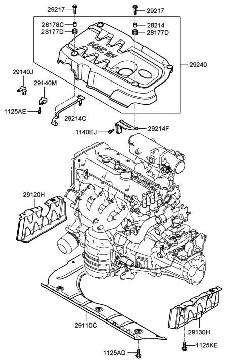 2005 Hyundai Accent New Body Style Mud Guard & Engine Cover Diagram