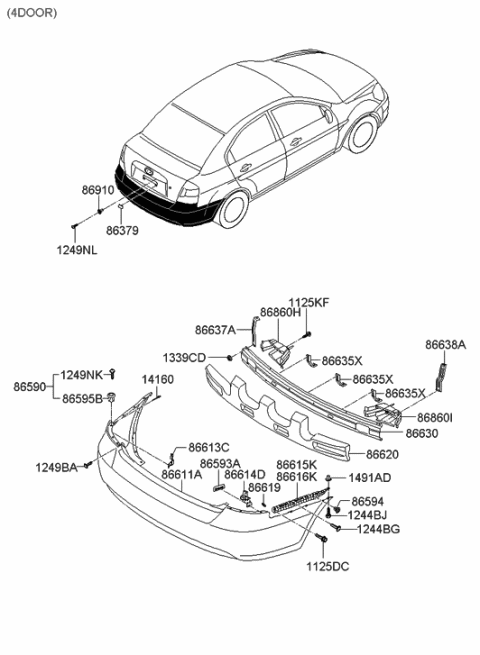2006 Hyundai Accent Bracket-Rear Bumper Side,LH Diagram for 86618-1E000