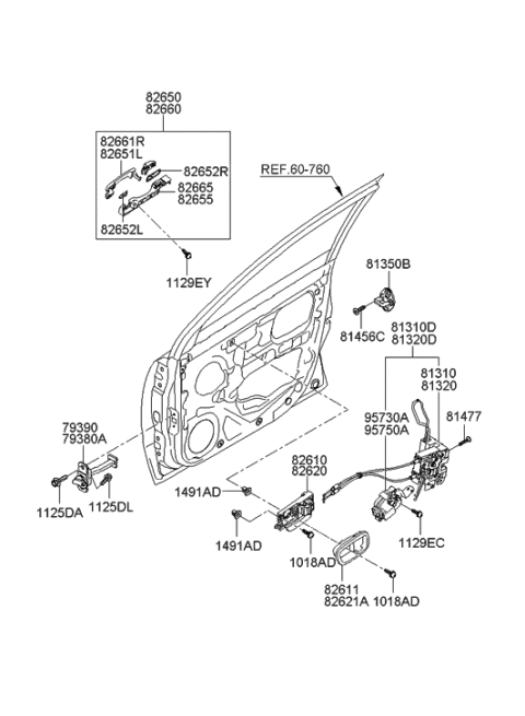 2006 Hyundai Accent Interior Door Handle Assembly, Left Diagram for 82610-1E010-FZ
