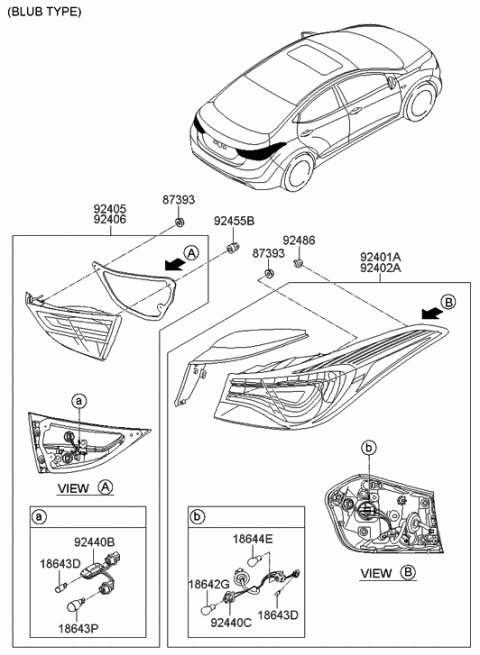 2015 Hyundai Elantra Lamp Assembly-Rear Combination,LH Diagram for 92401-3Y500