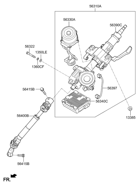 2015 Hyundai Elantra US Alabama made Steering Column & Shaft Diagram