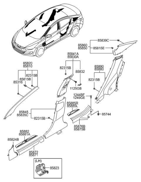 2015 Hyundai Elantra Trim Assembly-Center Pillar Upper RH Diagram for 85840-3Y000-VYF