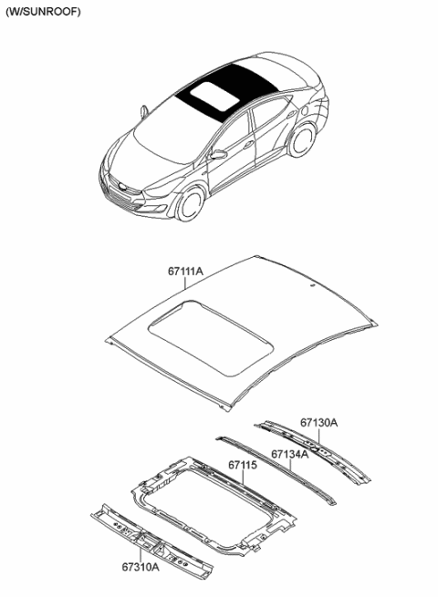 2014 Hyundai Elantra US Alabama made Roof Panel Diagram 2