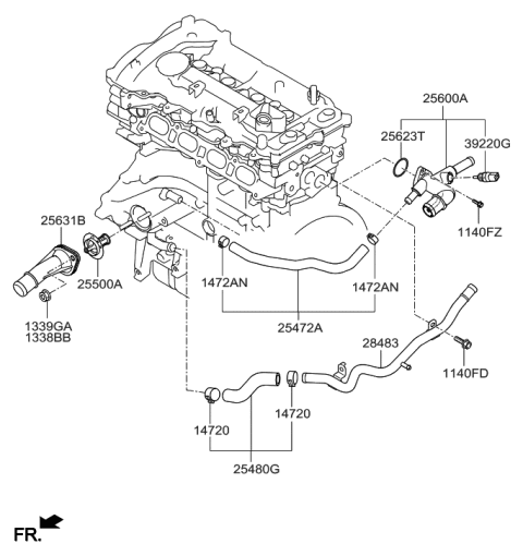2014 Hyundai Elantra US Alabama made Coolant Pipe & Hose Diagram