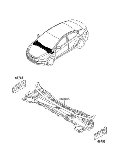 2014 Hyundai Elantra Panel-Cowl Side Outer Upper,RH Diagram for 66766-3X000