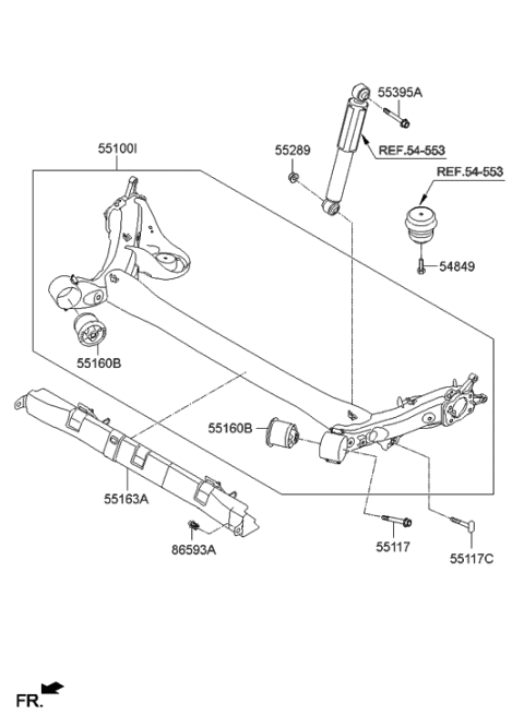 2015 Hyundai Elantra Under Cover,LH Diagram for 55163-3Y000