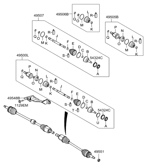 1997 Hyundai Accent Joint & Shaft Kit-Front Axle W Diagram for 49580-3Y100