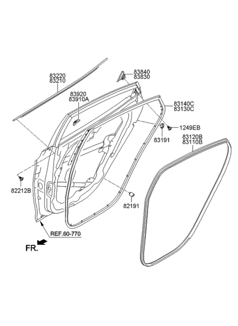 2014 Hyundai Elantra US Alabama made Rear Door Moulding Diagram