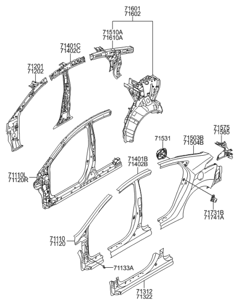 2014 Hyundai Elantra US Alabama made Side Body Panel Diagram