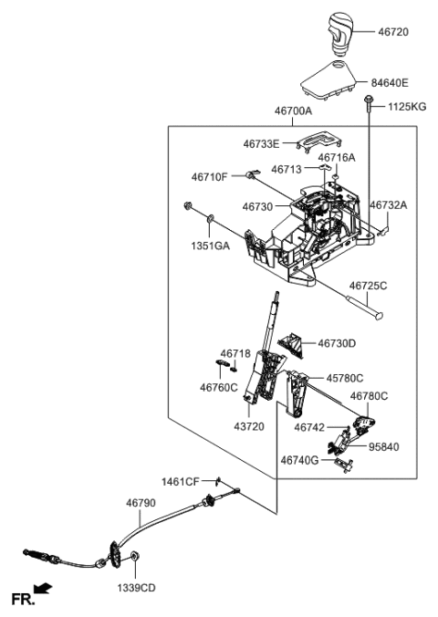 2014 Hyundai Elantra US Alabama made Shift Lever Control (ATM) Diagram