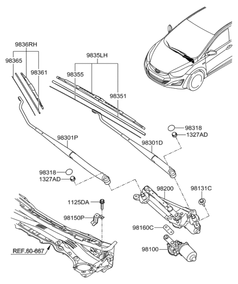 2015 Hyundai Elantra US Alabama made Windshield Wiper Diagram