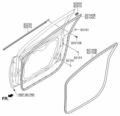 2014 Hyundai Elantra US Alabama made Front Door Moulding Diagram