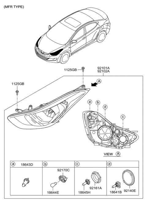 2014 Hyundai Elantra Headlamp Assembly, Right Diagram for 92102-3Y510