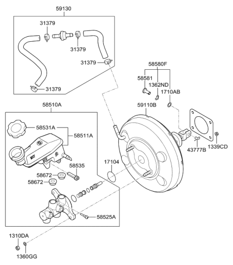 2014 Hyundai Elantra US Alabama made Brake Master Cylinder & Booster Diagram