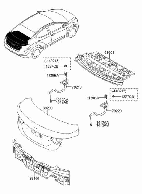 2014 Hyundai Elantra US Alabama made Back Panel & Trunk Lid Diagram