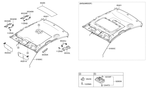 2014 Hyundai Elantra US Alabama made Sunvisor & Head Lining Diagram