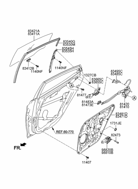 2015 Hyundai Elantra US Alabama made Rear Door Window Regulator & Glass Diagram