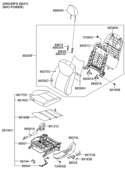 2015 Hyundai Elantra Front Driver Side Seat Back Covering Diagram for 88360-3Y610-MSH