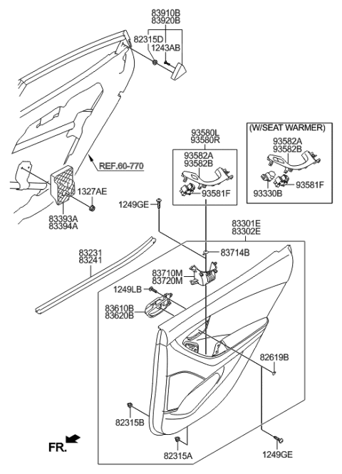 1995 Hyundai Accent Panel Assembly-Rear Door Trim,RH Diagram for 83306-3X062-VYF