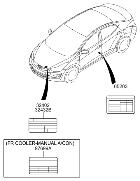 2014 Hyundai Elantra Label-Tire Pressure Diagram for 05203-3X740