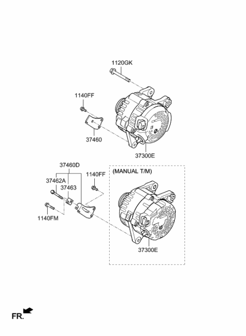 2014 Hyundai Elantra Alternator Assembly Diagram for 37300-2E700