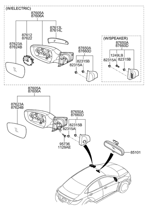 2014 Hyundai Accent Mirror Assembly-Outside Rear View,LH Diagram for 87610-1R220